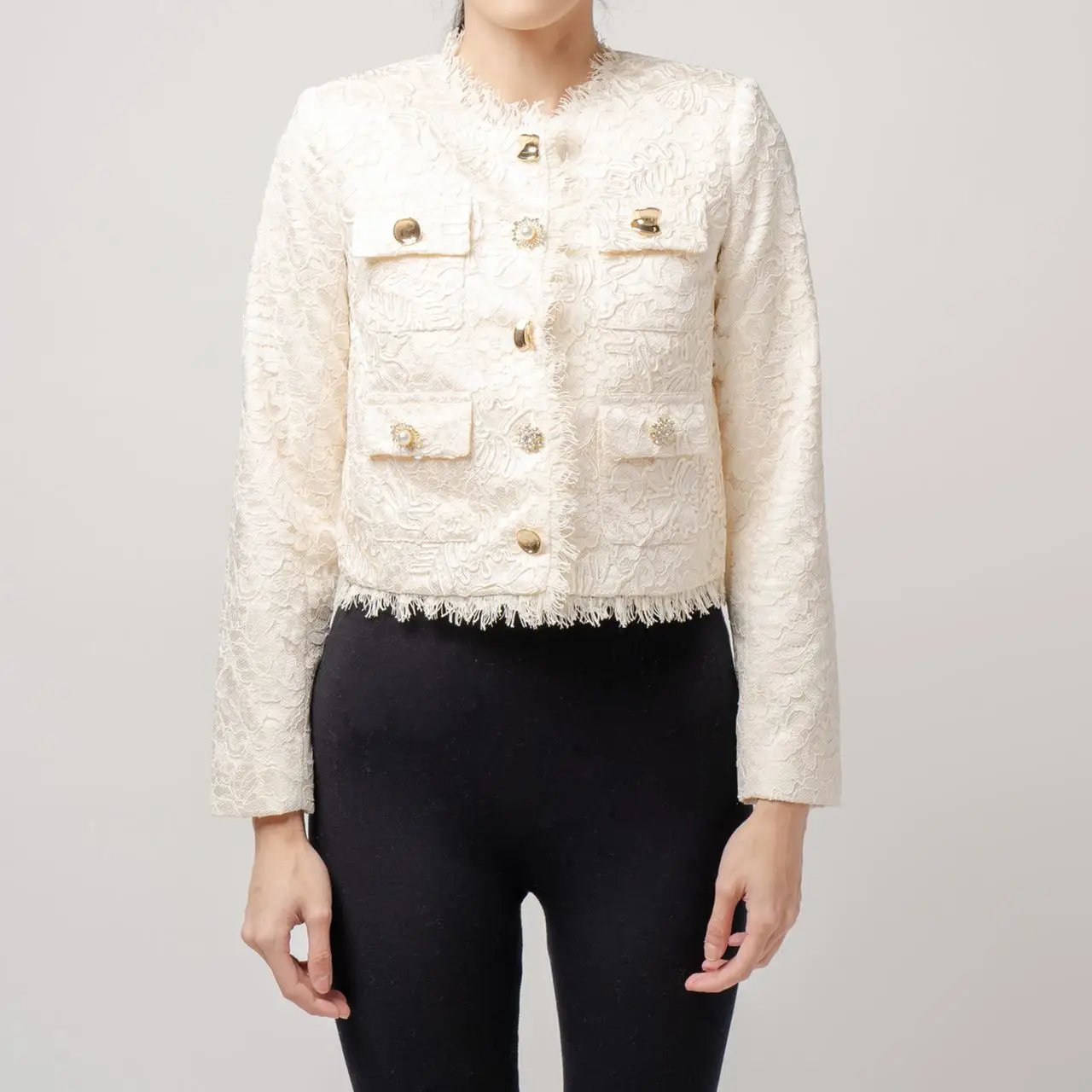ジャケット SELF PORTRAIT SS25 Knitwear (RS25 164J C CREAM) Pink Embellished Knit Top – self-portrait-EU
