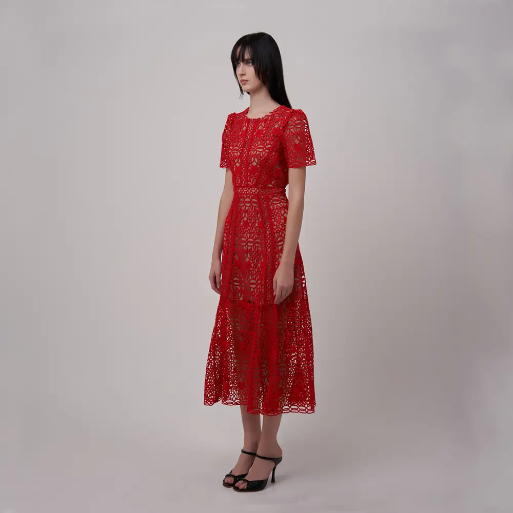 self-portrait☆Red Tailored Crepe Midi ワンピース【UK発】 Red Tailored Crepe Midi Dress – self-portrait-EU