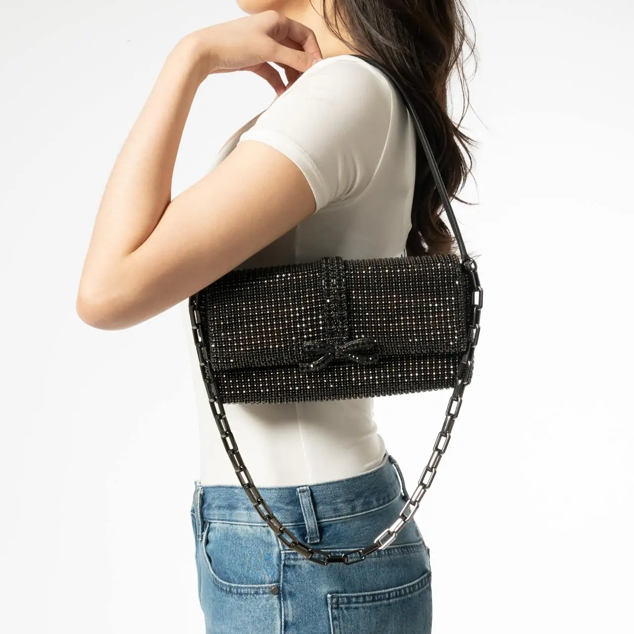 【送料&関税込】self-portrait Rhinestone Chainmail Baguette Champagne Crystal Baguette Bag – self-portrait-US