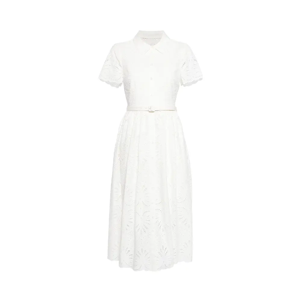 ワンピース THOM BROWNE WHITE PIQUET MINI SHIRT DRESS Thom Browne sequin-detail Cotton Shirt Dress | White | FARFETCH