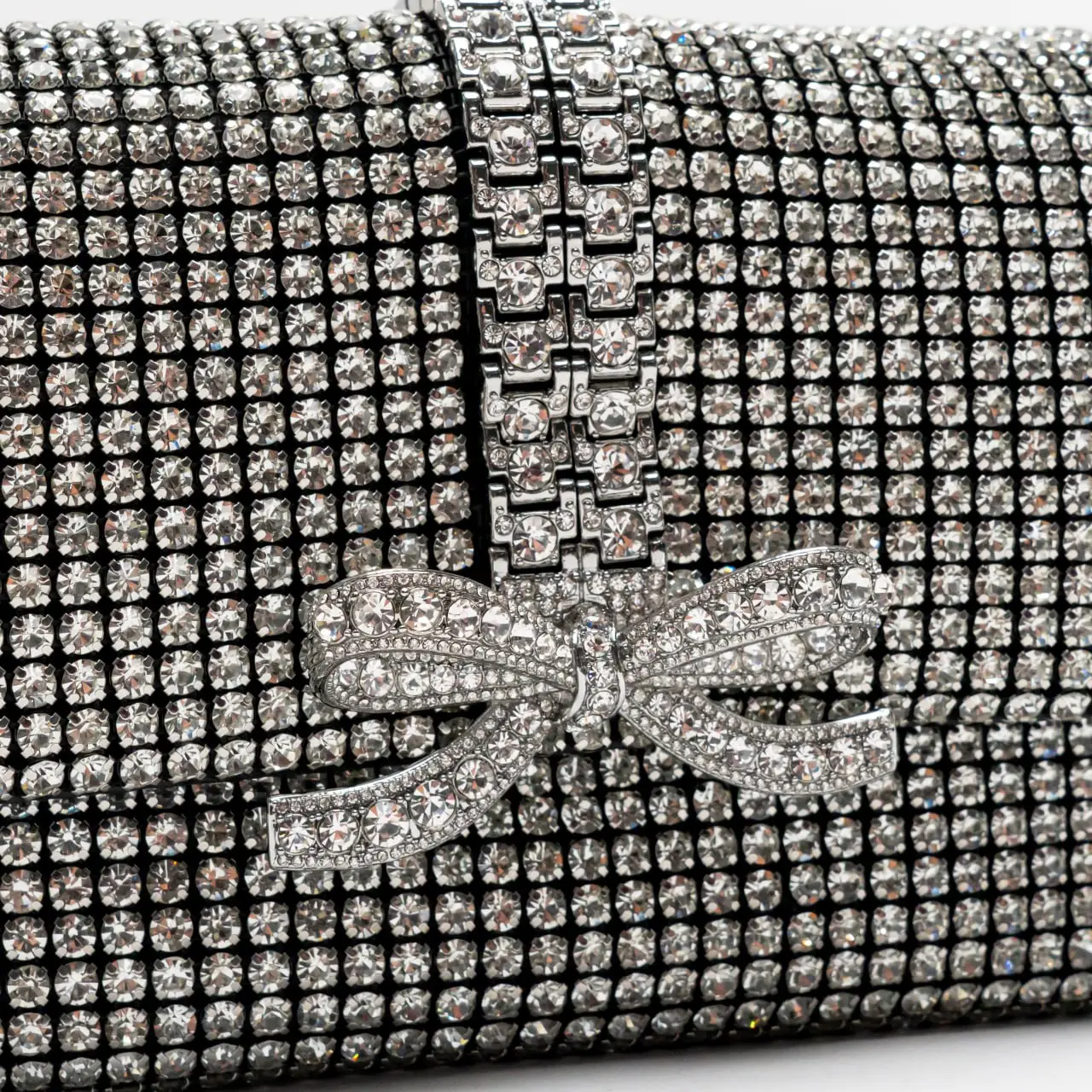 Self Portrait Bow Rhinestone Chainmail Micro Handbag Silver
