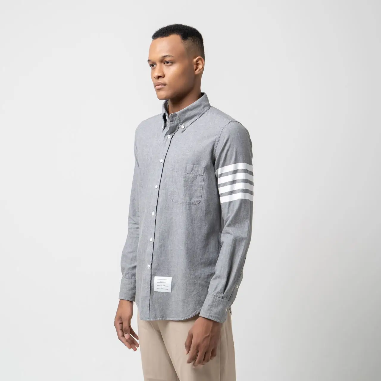 Thom Browne Chambray Printed 4-Bar Nametag Straight Fit