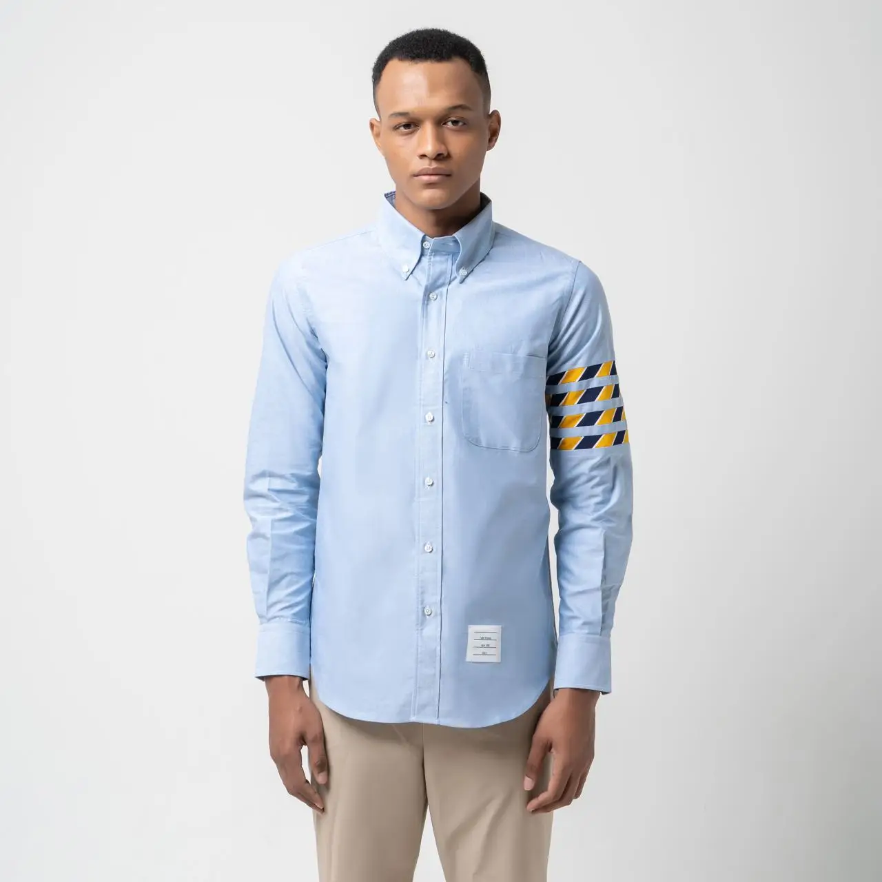 Thom Browne 4 Bar Seamed Straight Fit Shirt Light Blue – voilà.id