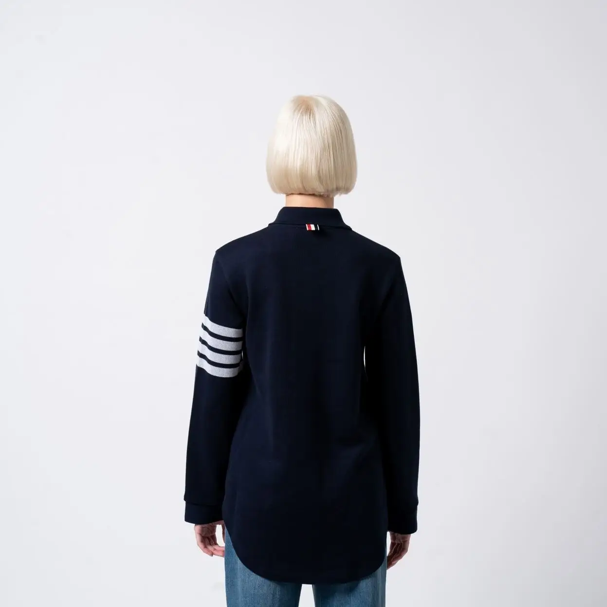 Thom Browne 4-Bar Double Face Knit A-Line Shirt Navy – voilà.id