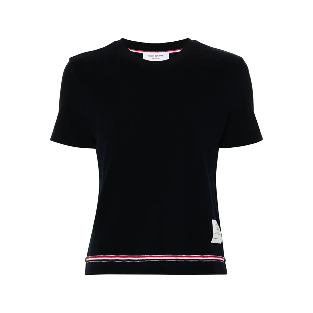 THOM BROWNE FW25 'RWB Knit Trim' T-shirt (MJS288A00042 100 THOM BROWNE FW25 'RWB Knit Trim' T-shirt (MJS288A00042 100