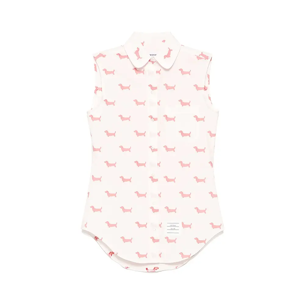 Tシャツ・カットソー THOM BROWNE SLEEVELESS JERSEY SHIRT Thom Browne Hector Sleeveless Shirt White Pink – voilà.id