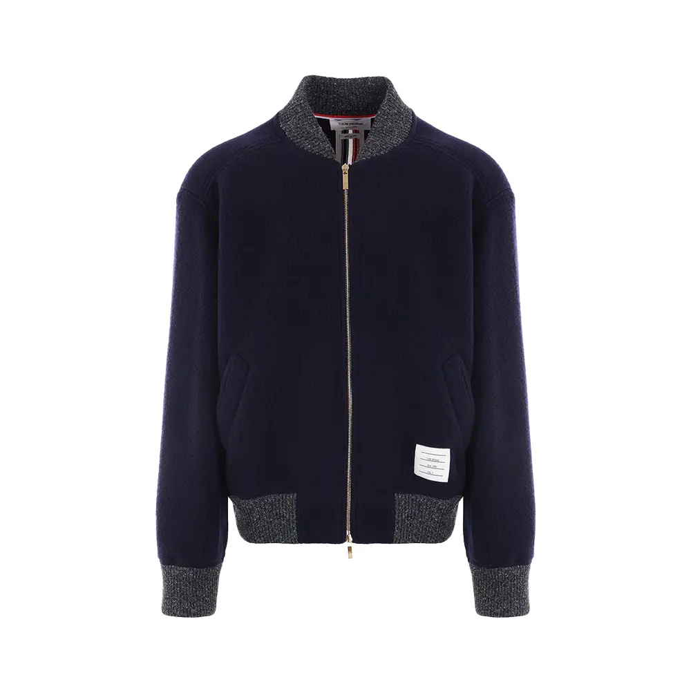 Thom Browne Wool Fleece Bomber Jacket Navy Blue – voilà.id Thom Browne Wool Fleece Bomber Jacket Navy Blue – voilà.id