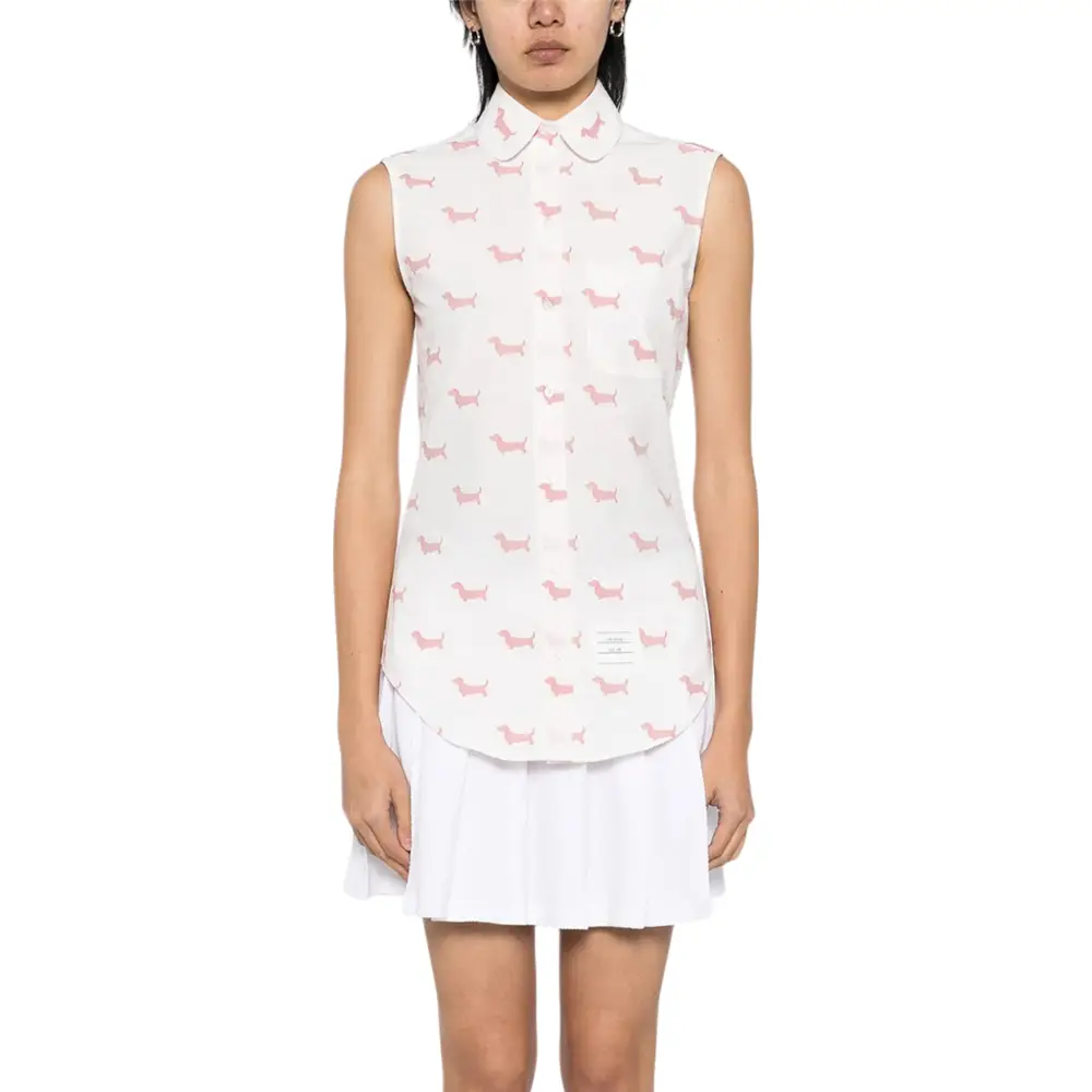 Tシャツ・カットソー THOM BROWNE SLEEVELESS JERSEY SHIRT Thom Browne Hector Sleeveless Shirt White Pink – voilà.id