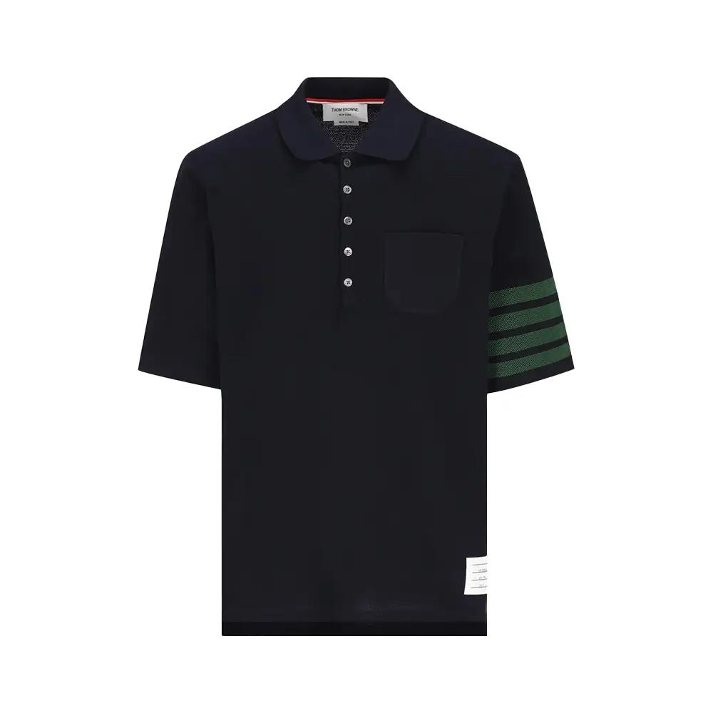 Thom Browne 4-Bar Cotton Pique Polo Navy – voilà.id