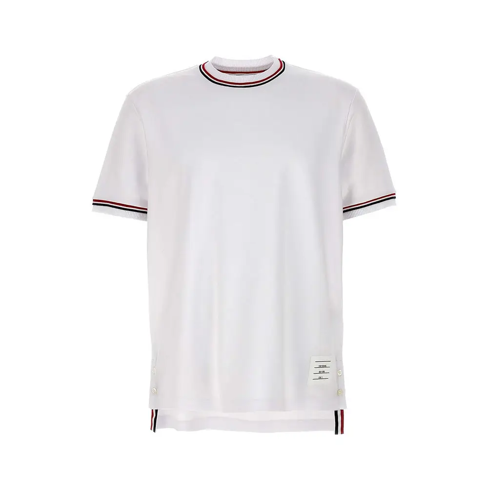 Thom Browne RWB Stripe Cotton Milano Short Sleeves Mock Neck