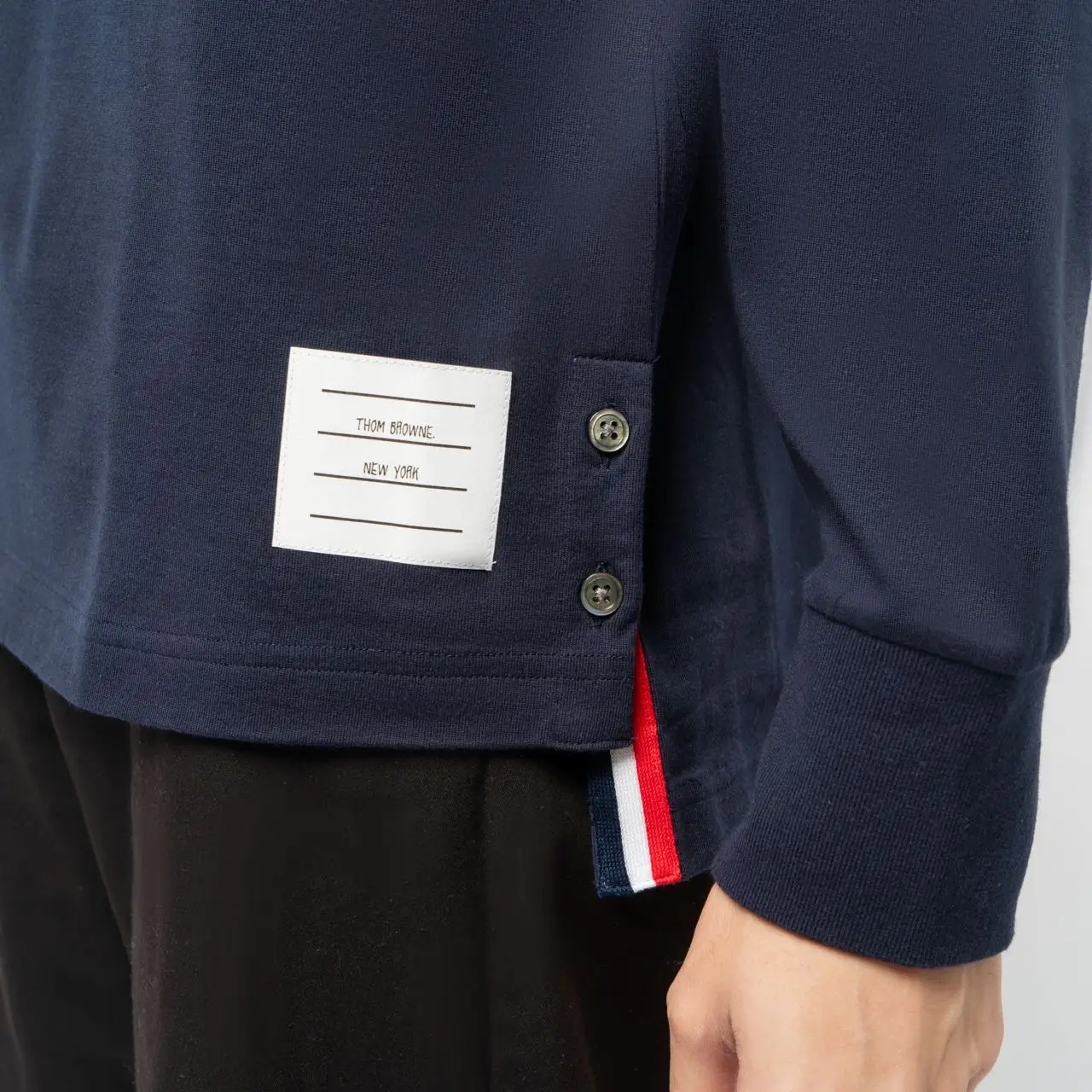 Thom Browne 4-Bar Long Sleeve Rugby T-Shirt Navy – voilà.id