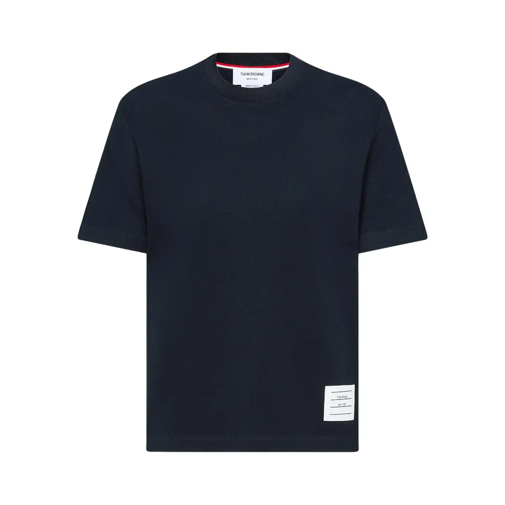 Thom Browne 4-Bar Classic Striped Short Sleeve T-Shirt Navy – voilà.id