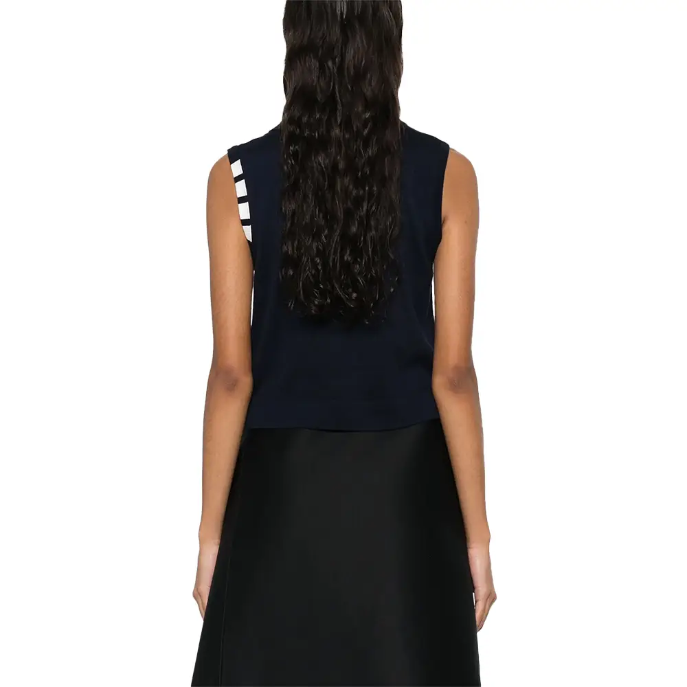 Thom Browne 4-Bar Cotton Sleeveless Cropped Shirt Navy