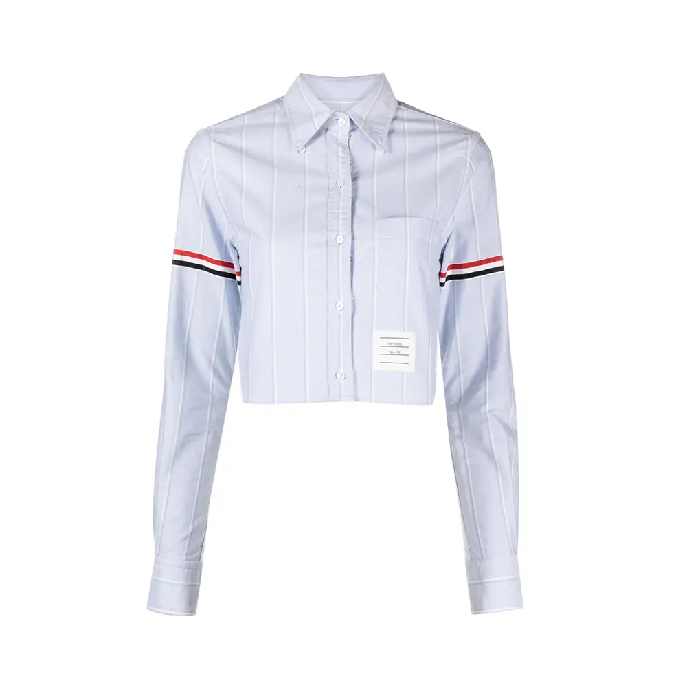 Thom Browne Stripe Oxford Armband Cropped Shirt Blue – voilà.id