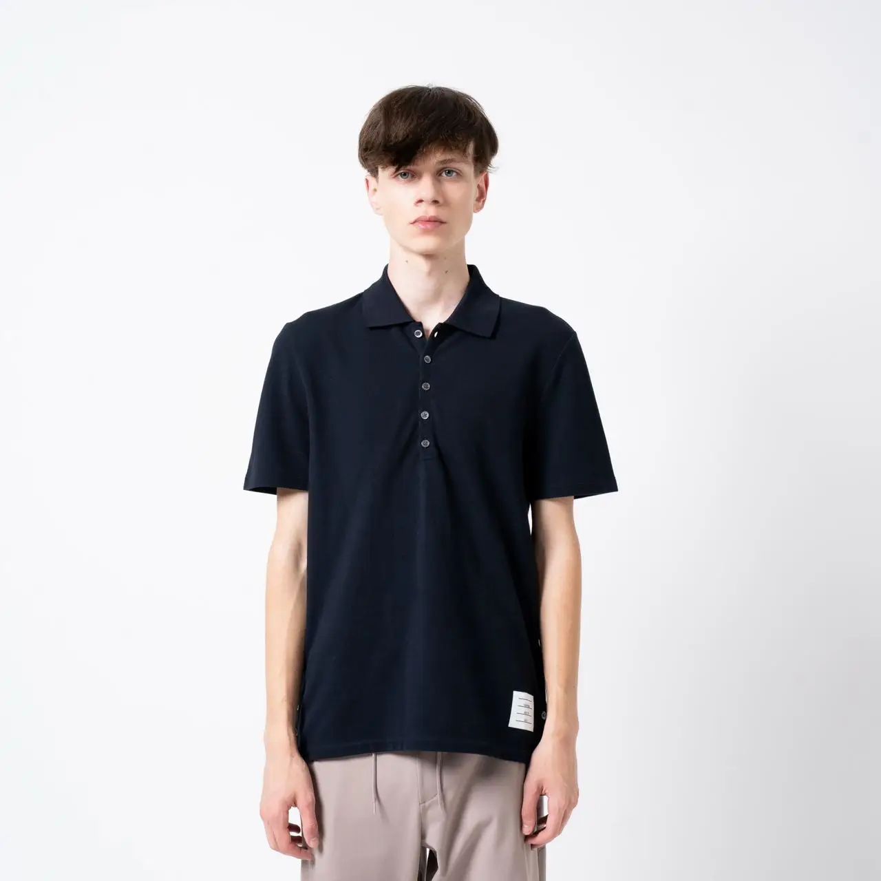 Thom Browne Center Back RWB Stripe Cotton Pique Polo Shirt