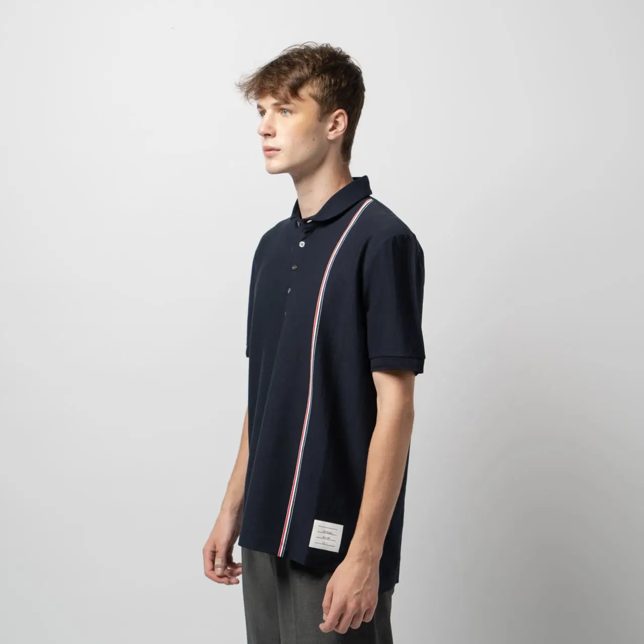Tシャツ・カットソー THOM BROWNE RWB COTTON T-SHIRT Thom Browne RWB Stripe Short Sleeve T-Shirt Navy hos