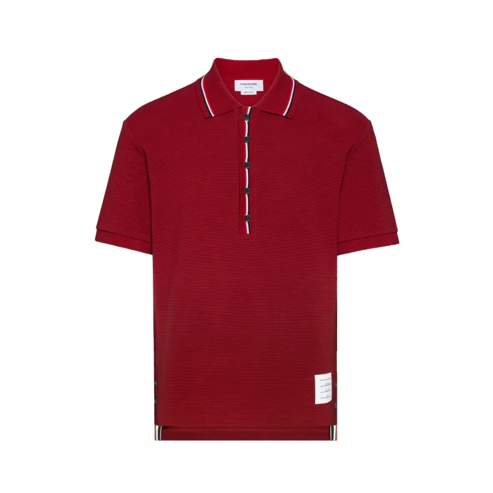 【THOM BROWNE】Rugby Fit RWB Stripe Short Sleeve Polo Shirt Thom Browne Rugby Fit Short Sleeve Polo in White | FWRD