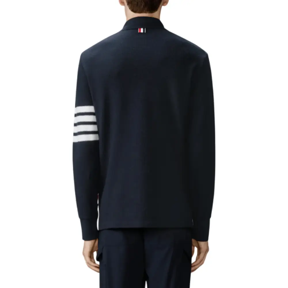 Thom Browne 4-Bar Cotton Texture Long Sleeve Polo Navy – voilà.id