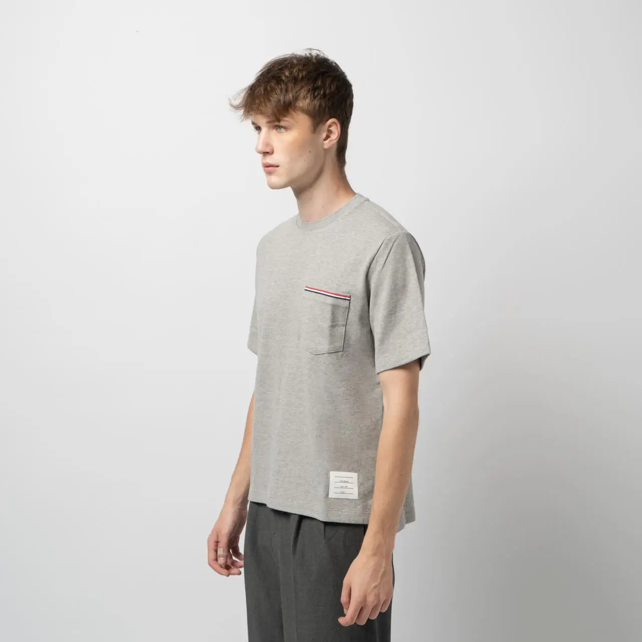 Thom Browne Oversized Short Sleeve Pocket T-Shirt Light Grey