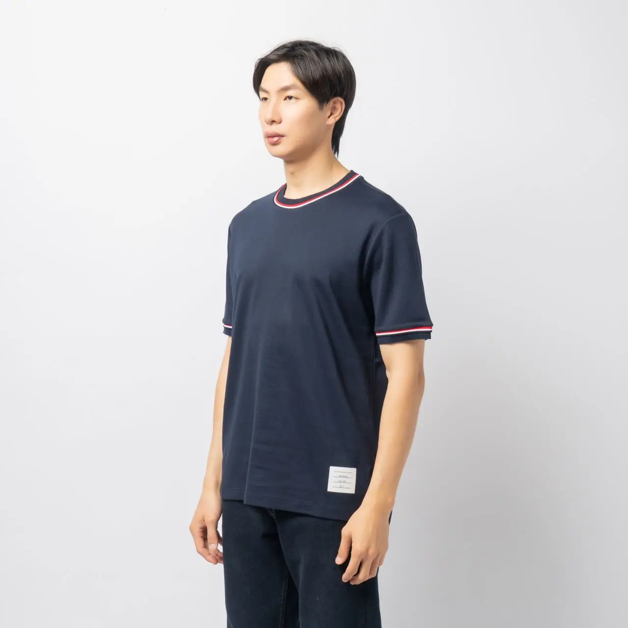 Thom Browne RWB Stripe Cotton Milano Short Sleeves Mock Neck