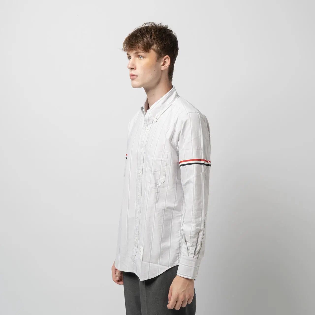 Thom Browne Stripe Oxford Armband Straight Fit Shirt Grey