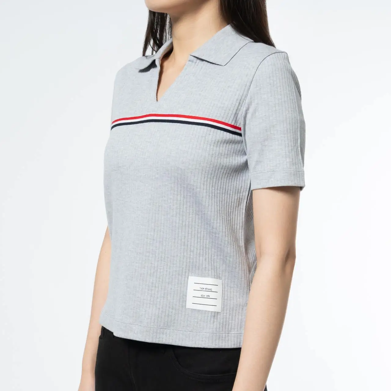 【THOM BROWNE】Rugby Fit RWB Stripe Short Sleeve Polo Shirt Thom Browne Rugby Fit Short Sleeve Polo in White | FWRD
