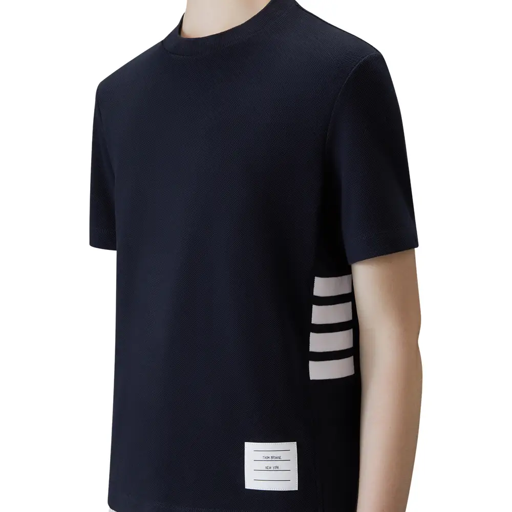 Thom Browne 4-Bar Classic Striped Short Sleeve T-Shirt Navy – voilà.id