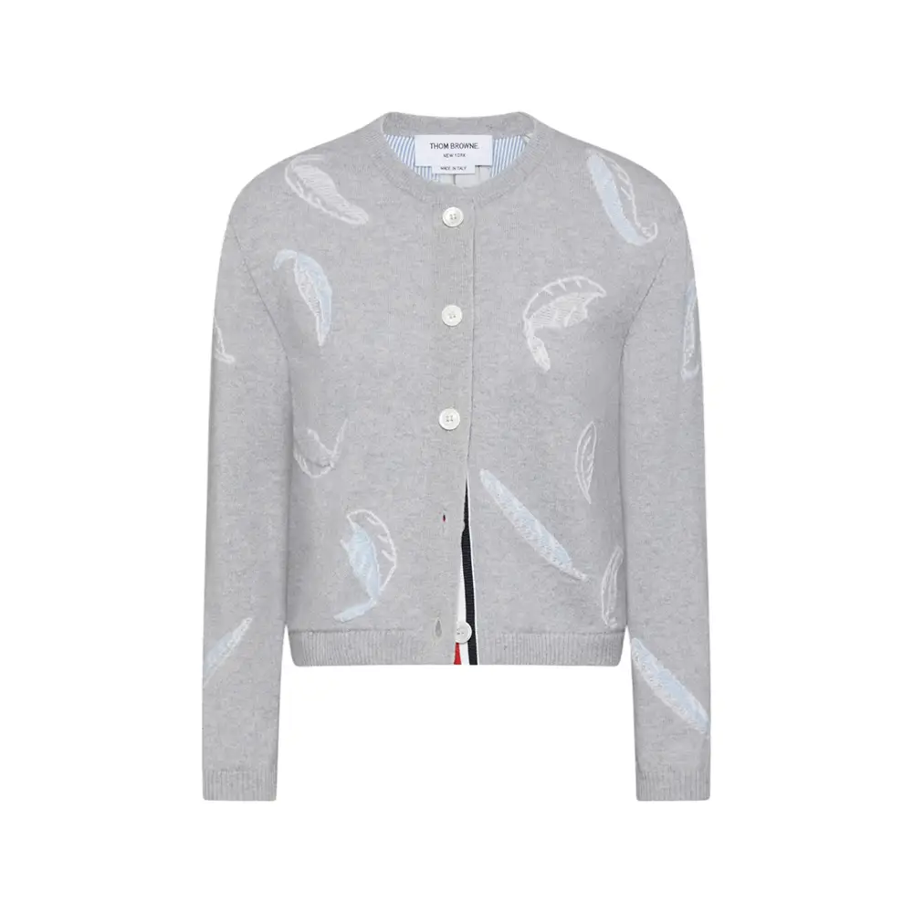 Thom Browne Feather Intarsia Printed Silk Twill Crew Neck