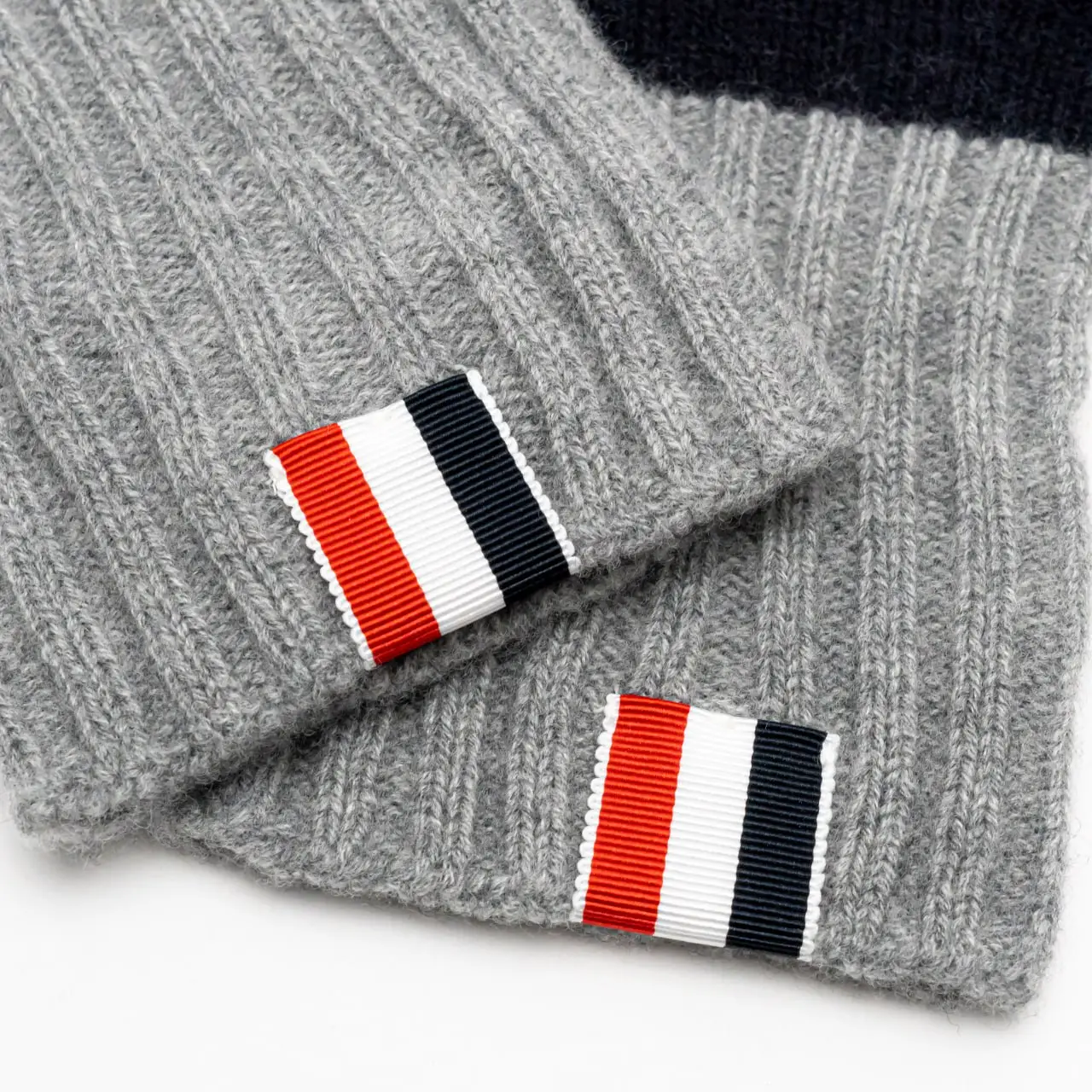 Thom Browne Merino Wool Jersey Paper Label Touchscreen Gloves Navy