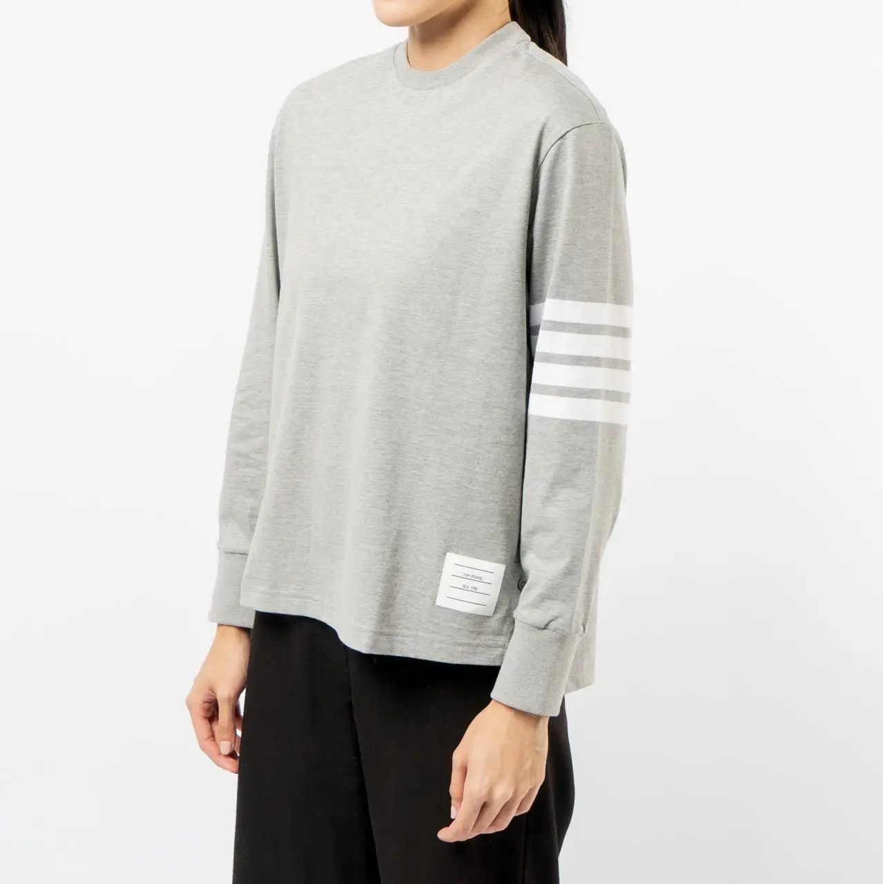 Thom Browne 4-Bar Long Sleeve Rugby T-Shirt Light Grey