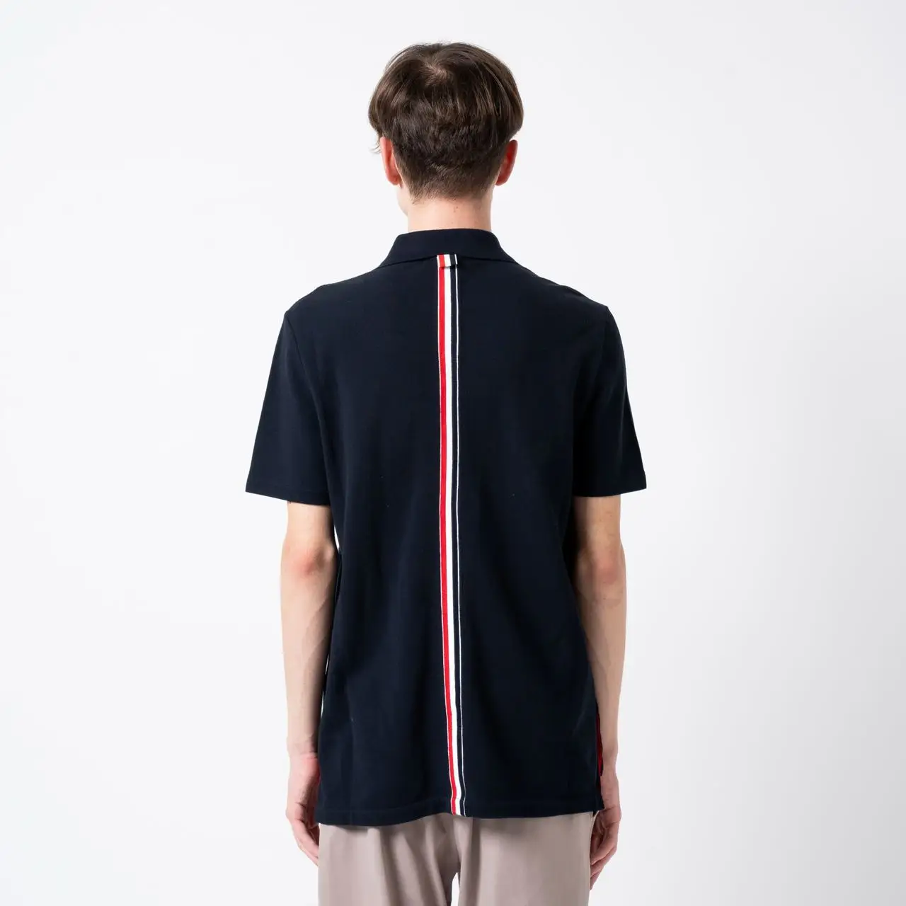 Thom Browne Center Back RWB Stripe Cotton Pique Polo Shirt