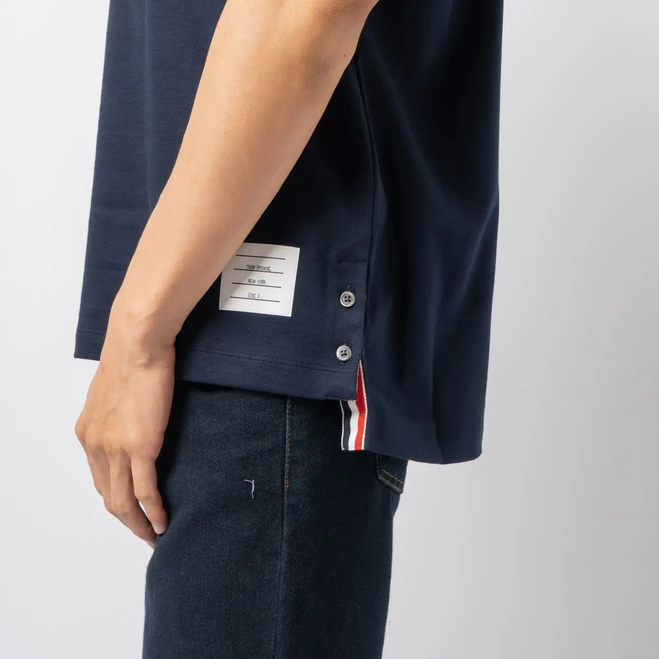 Thom Browne RWB Stripe Cotton Milano Short Sleeves Mock Neck