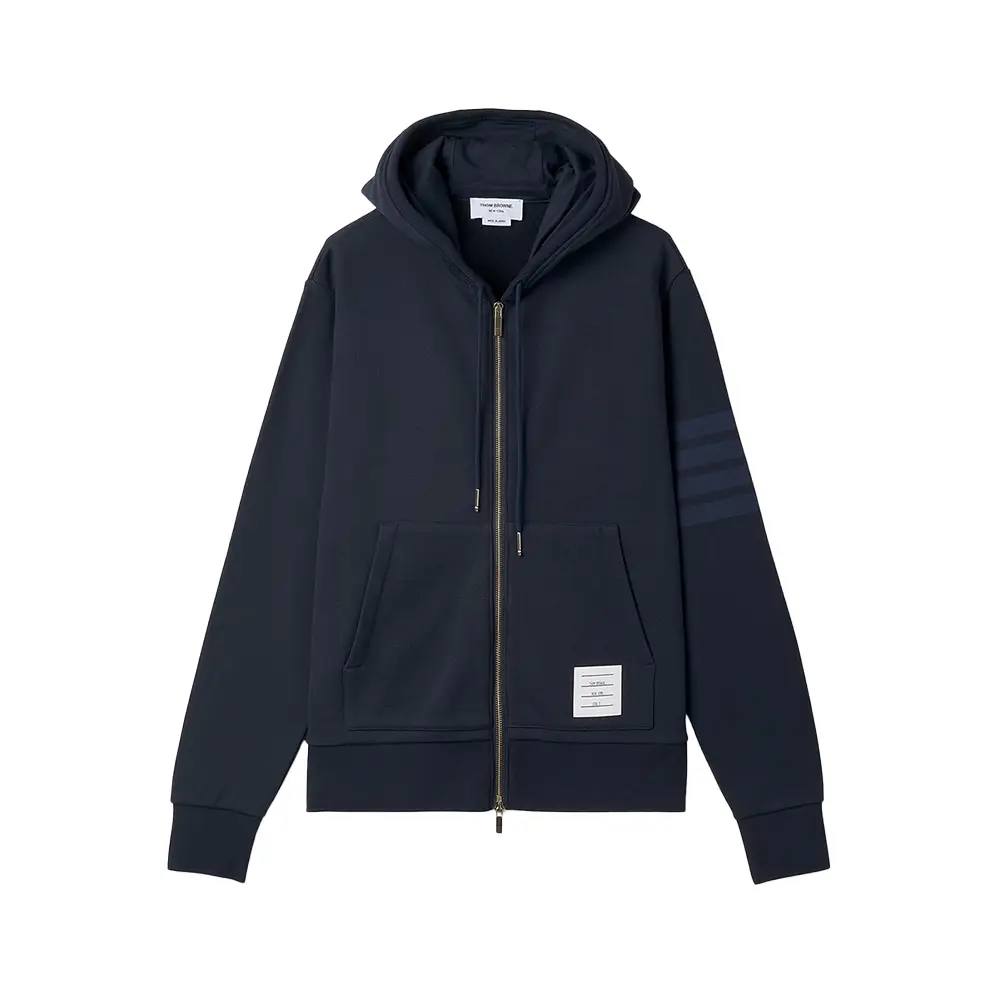 Thom Browne 4-Bar Stripe Zipper Jacket Hoodie Navy – voilà.id