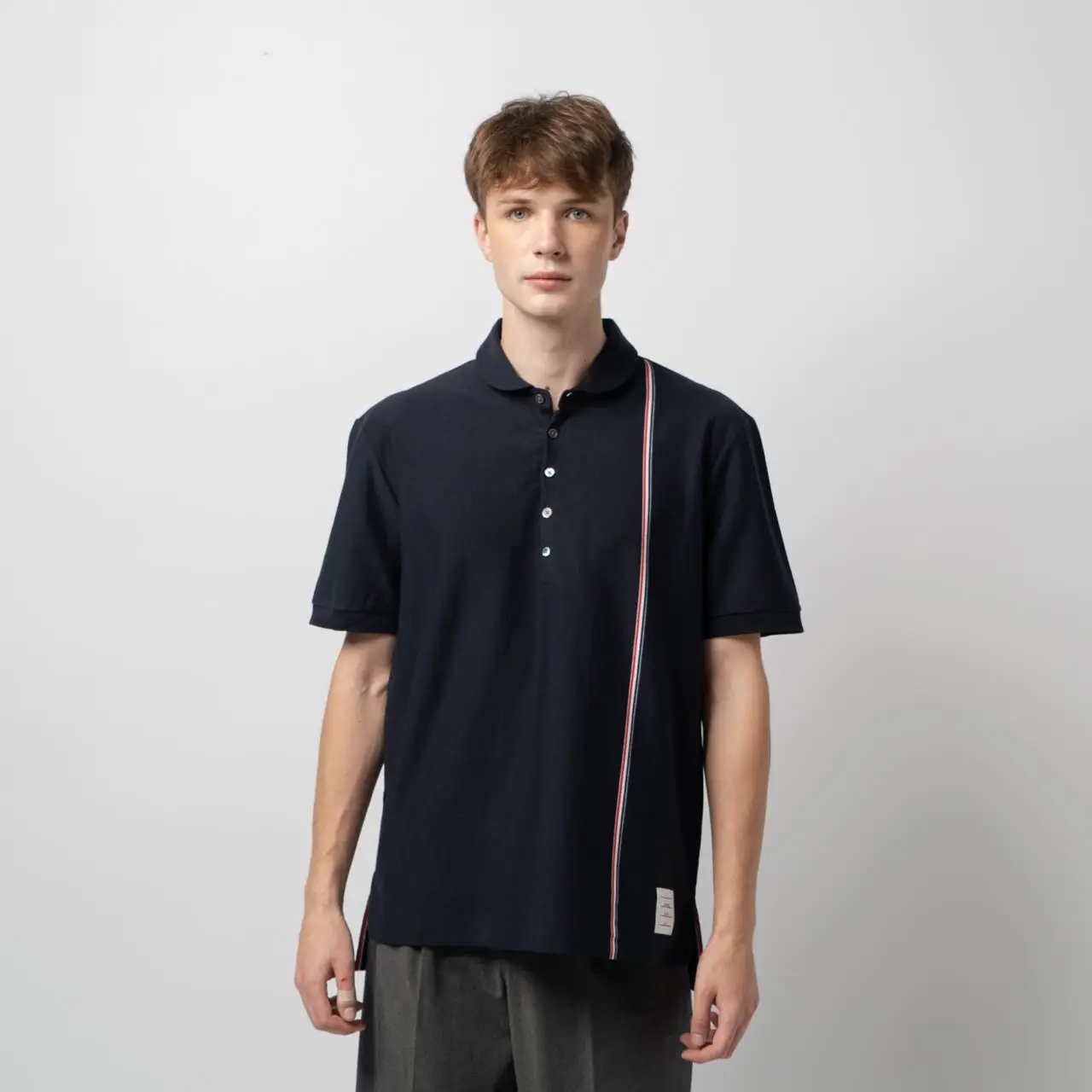 ★THOM BROWNE★ Oversized 34 Sleeve Milano Lip T-Shirt Navy MUSINSA | THOM BROWNE Oversized 3/4 Sleeve Milano Lip T