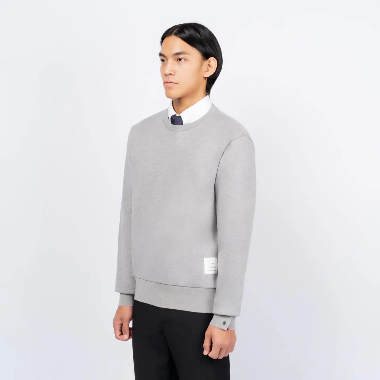 Thom Browne Loopback Knit Center Back Stripe Pullover Grey