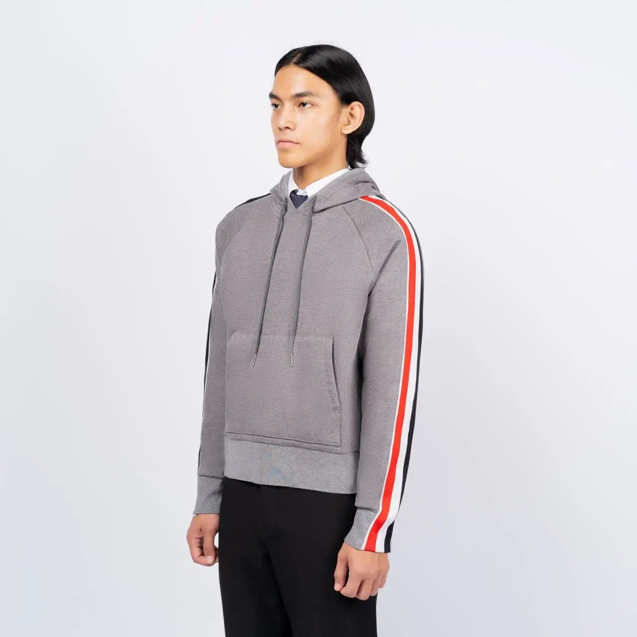 Thom Browne Interlocking RWB Stripe Hoodie Medium Grey
