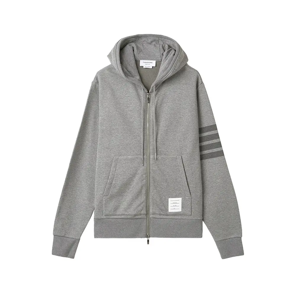 【THOM BROWNE】OVERWASHED CASHMERE 4 BAR ZIPUP HOODIE Thom Browne 4-Bar Zip-Up Cashmere Hoodie | Grey | FARFETCH PL