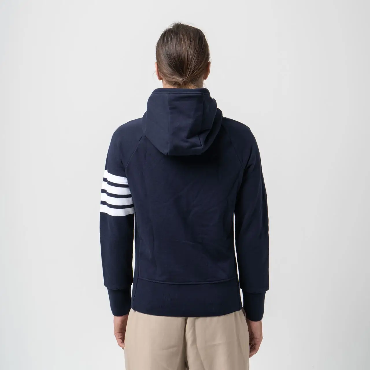 Thom Browne 4-Bar Stripe Zipper Jacket Hoodie Navy – voilà.id