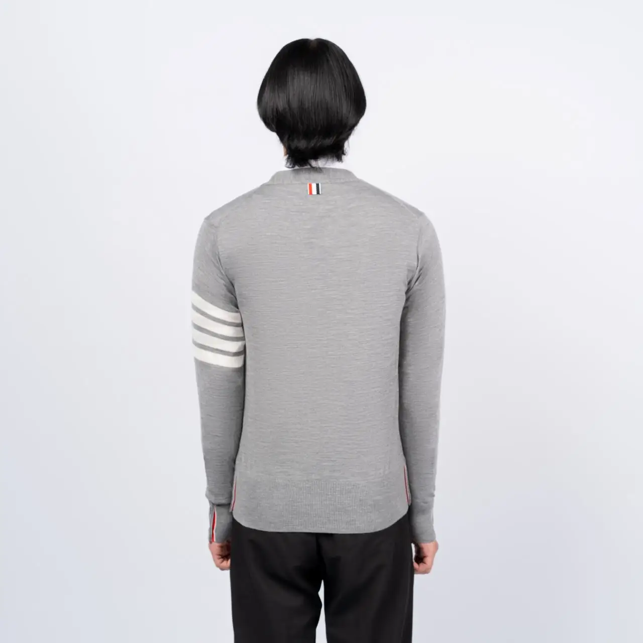 Thom Browne Fine Merino Wool V-Neck 4-Bar Cardigan Light Thom Browne Fine Merino Wool V-Neck 4-Bar Cardigan Light