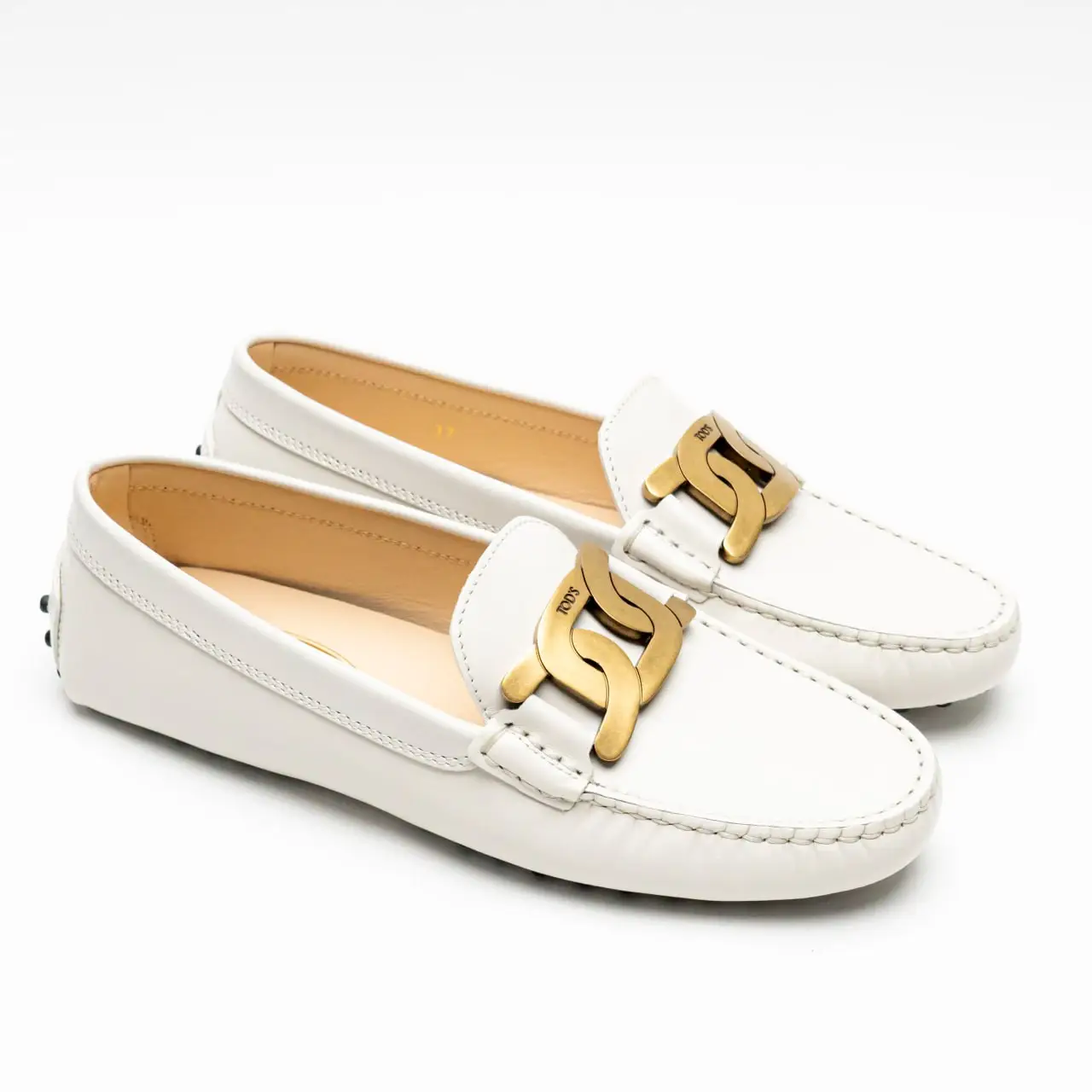 【TOD'S 】 Kate Leather Chain Detailed Gommino Driving Shoes Woman PINK Kate Gommino Driving Shoes in Leather