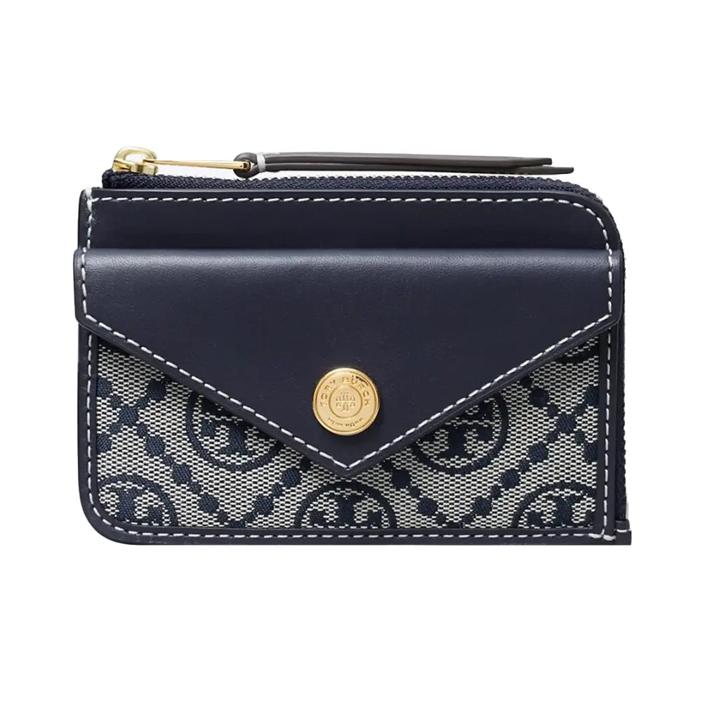 Tory Burch T Monogram Zip Card Case Navy – voilà.id