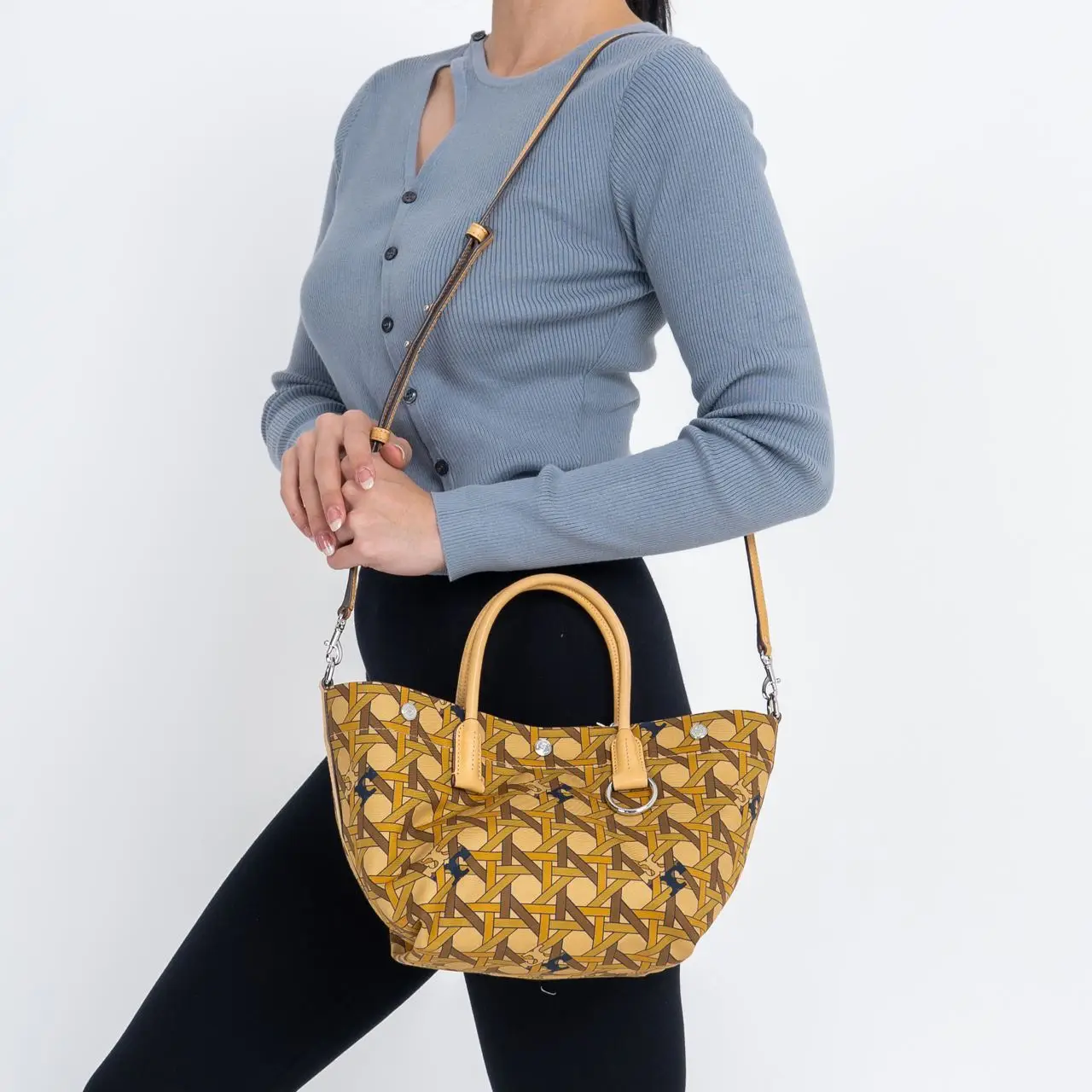 Tory Burch Basketweave Tote Bag Small Canvas Tan Basketweave