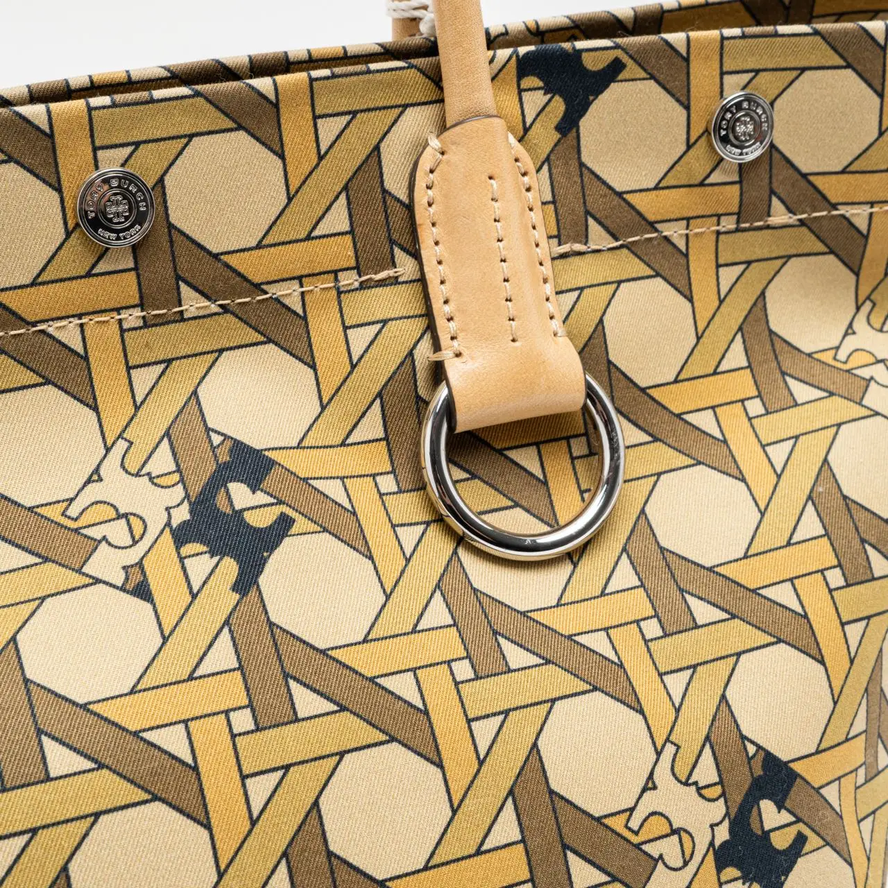 Tory Burch Basketweave Tote Bag Small Canvas Tan Basketweave