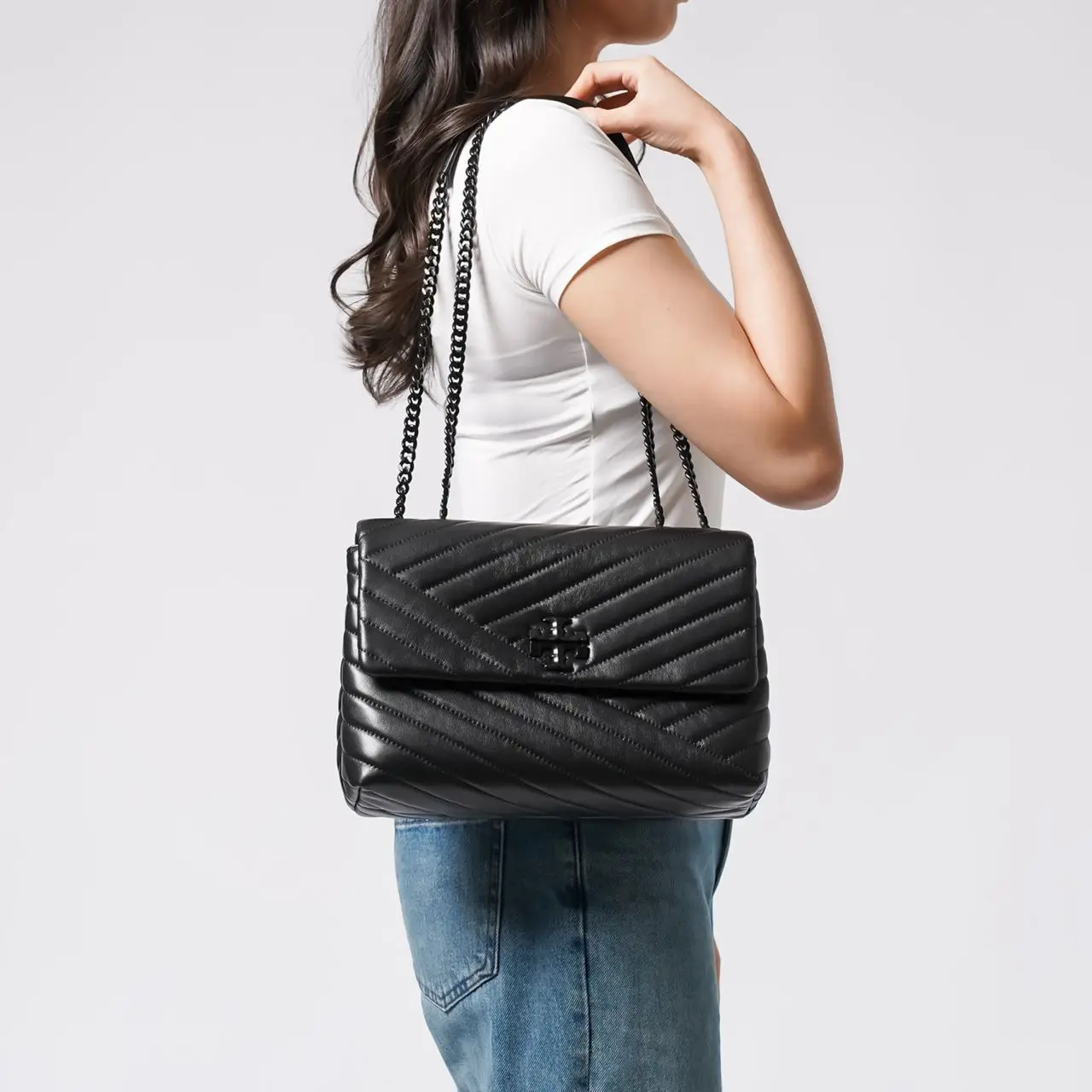 Tory Burch Kira Chevron Powder Coated Convertible Shoulder