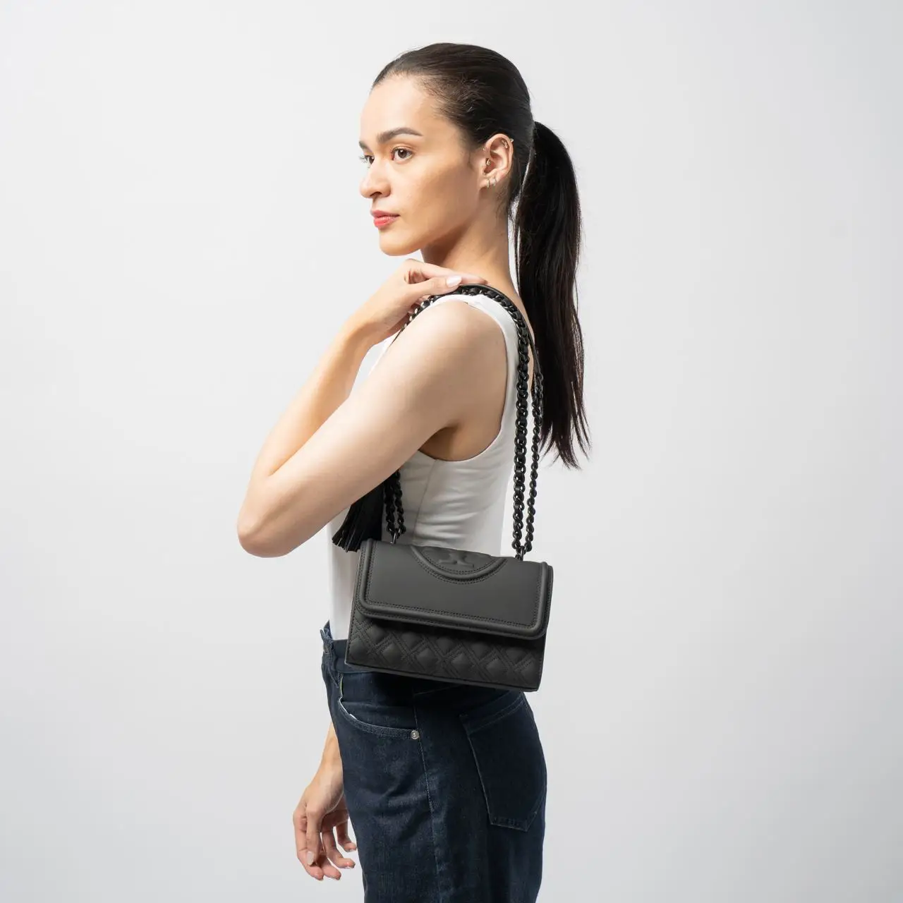 Matte black tory burch fleming discount