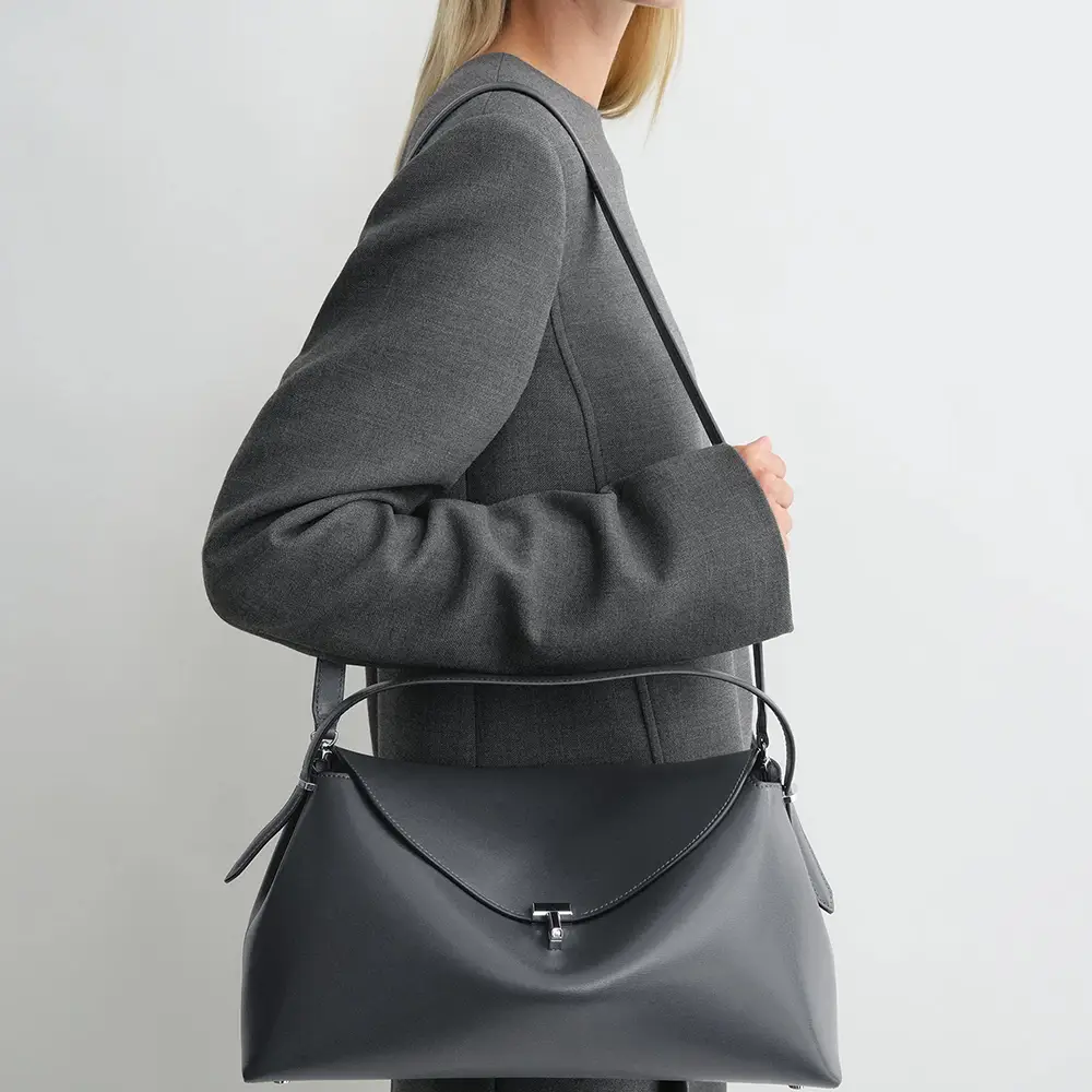 Toteme T-Lock Soft Textured Palmelatta Leather Top Handle Bag