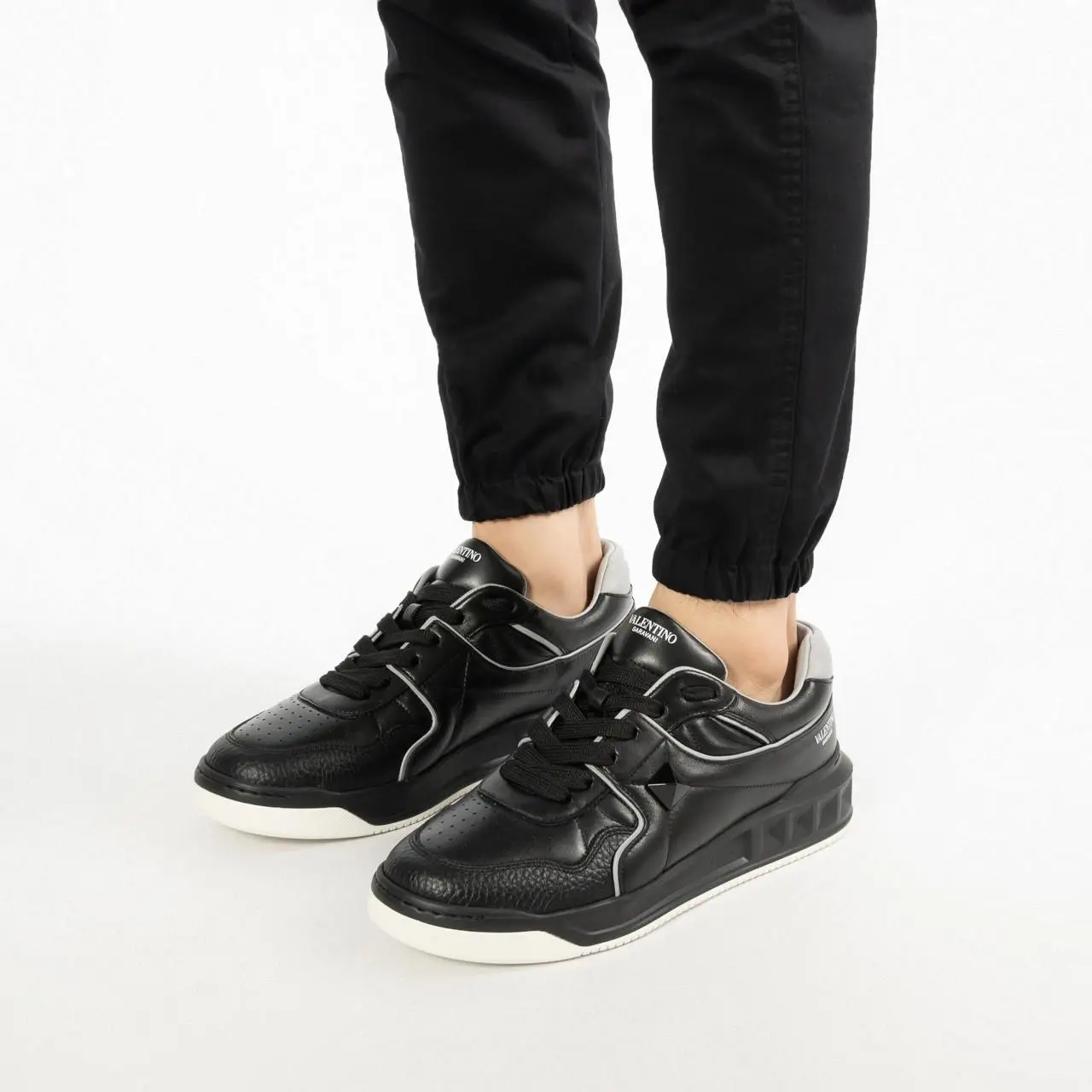 Valentino Garavani One Stud Nappa Leather Low-Top Sneaker Black