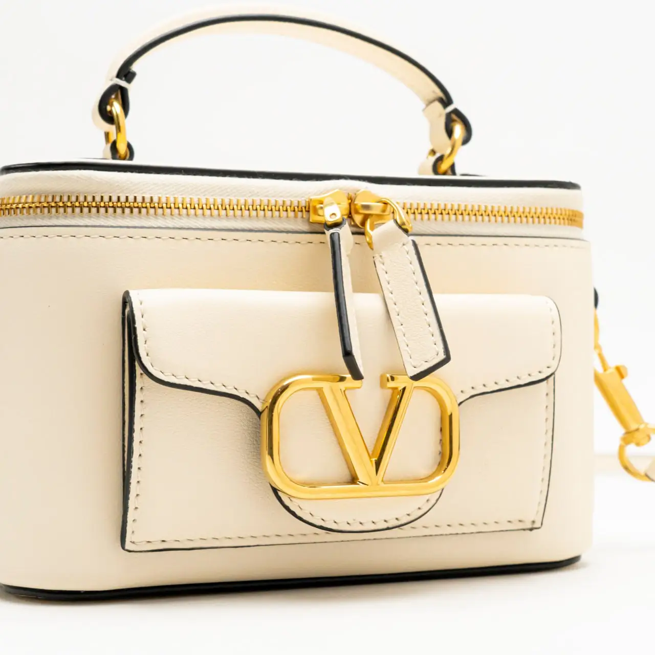 Valentino Garavani VLogo Vanity Case Leather Bag Light Ivory