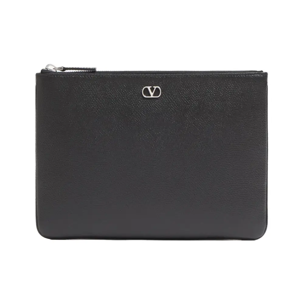 ★TOUT Y EST★ Rive Gauche Zipper Pouch Black 58136996NAE107 Saint Laurent Canvas Leather Rive Gauche Pouch | Saint