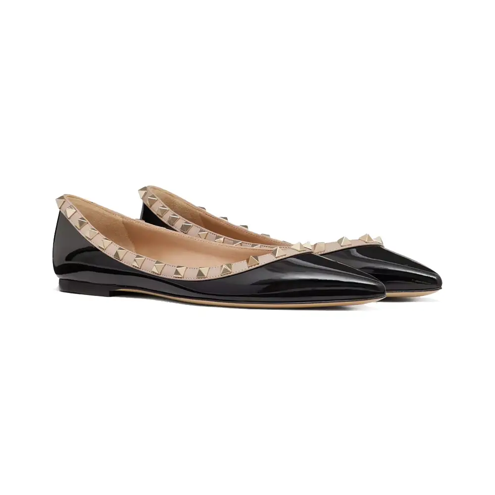 VALENTINO フラット Rockstud patent leather ballet 814804 Patent Rockstud Ballet Flat for Woman in Poudre | Valentino US